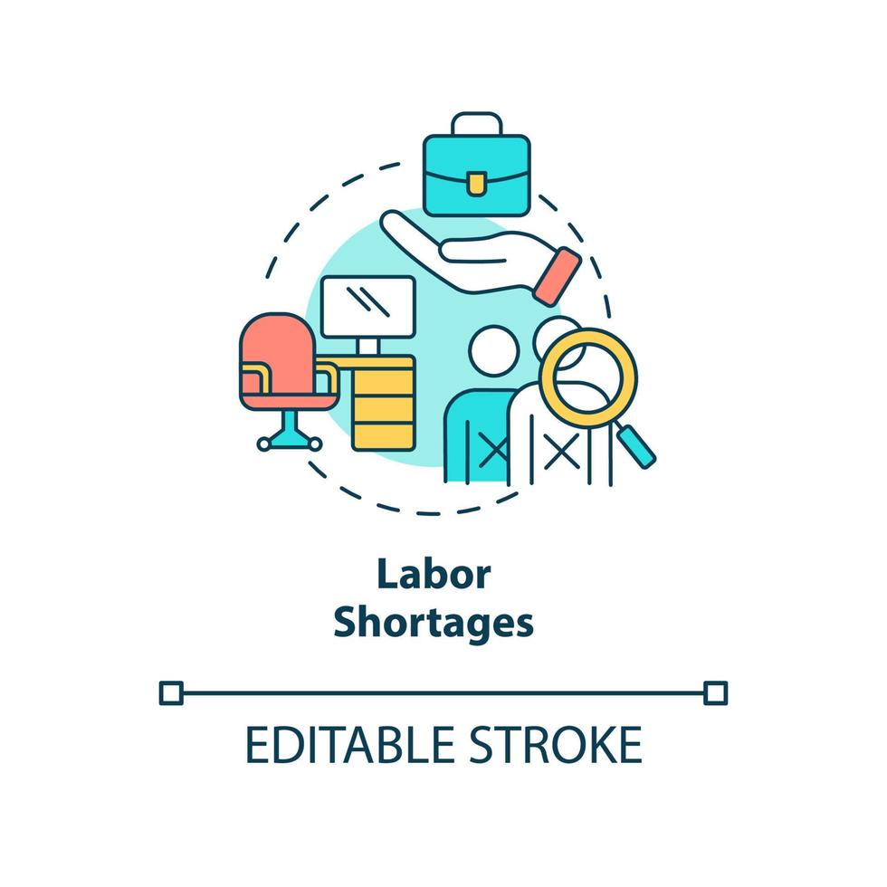 Labor shortages concept icon. Lack of workforces. Macro economy trends abstract idea thin line illustration. Isolated outline drawing. Editable stroke. vector