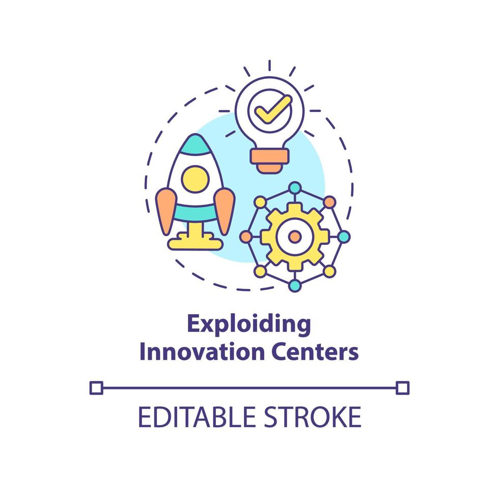 Exploding innovation centers concept icon. Technology startups. Trends in enterprise abstract idea thin line illustration. Isolated outline drawing. Editable stroke. vector