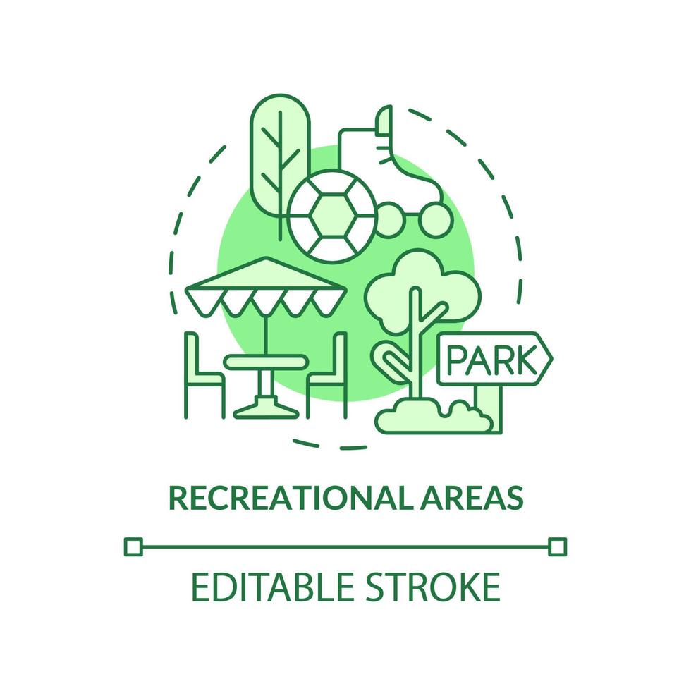 Recreational areas green concept icon. Type of land-use abstract idea thin line illustration. Recreational purposes. Isolated outline drawing. Editable stroke. vector