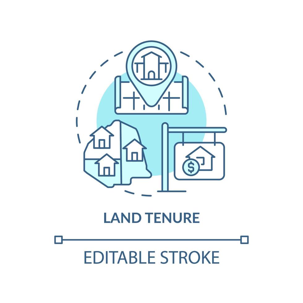 Land tenure turquoise concept icon. Land management abstract idea thin line illustration. Establish rights of ownership. Isolated outline drawing. Editable stroke. vector