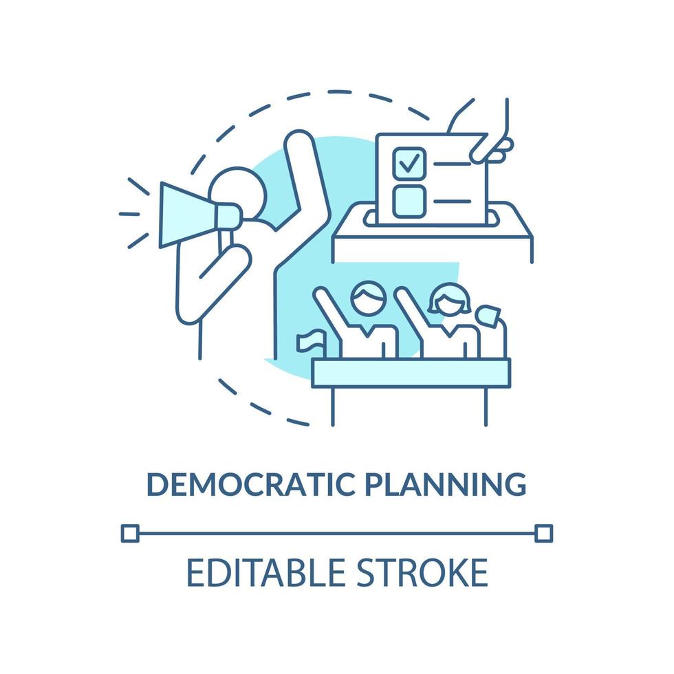 icono de concepto turquesa de planificación democrática. planificación del uso de la tierra idea abstracta ilustración de línea delgada. comunidad participativa. dibujo de contorno aislado. trazo editable. vector
