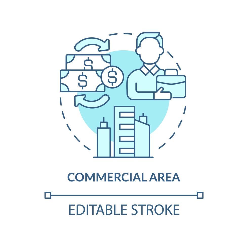 Commercial area turquoise concept icon. Type of land-use abstract idea thin line illustration. Commercial buildings. Isolated outline drawing. Editable stroke. vector