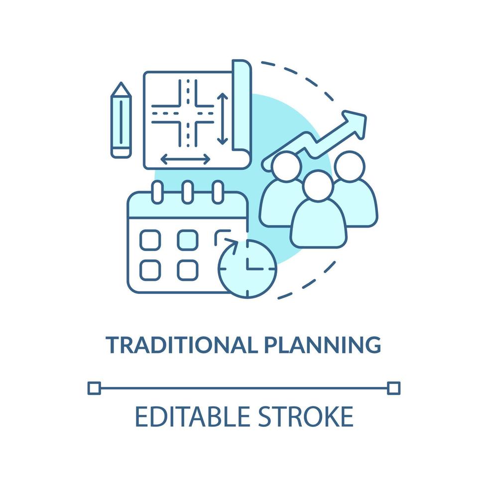 Traditional planning turquoise concept icon. Type of planning abstract idea thin line illustration. Employing resources. Isolated outline drawing. Editable stroke. vector