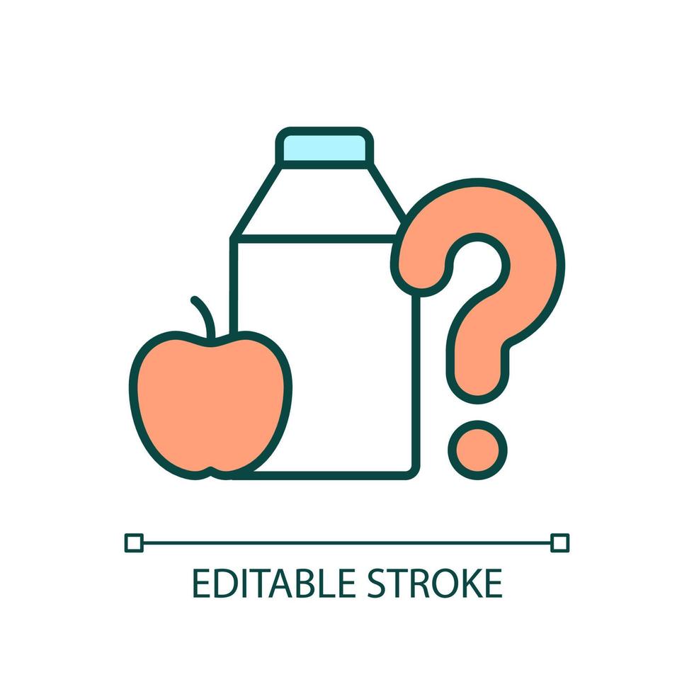 Food shortage RGB color icon. Food insecurity. Lack of sustenance and nutrition. Milk and apple. Isolated vector illustration. Simple filled line drawing. Editable stroke.