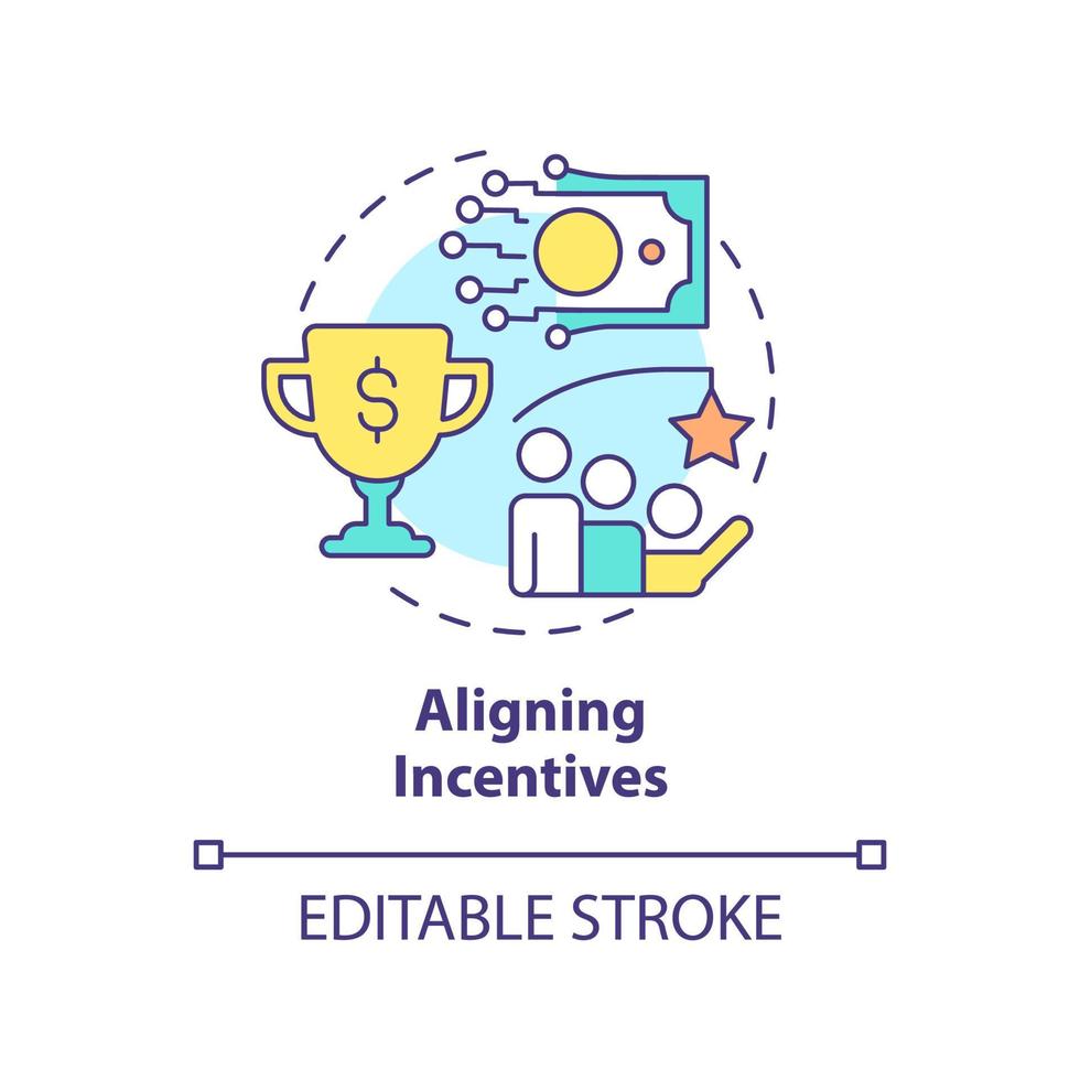 Aligning incentives concept icon. Finance and achievements. Trends in enterprise abstract idea thin line illustration. Isolated outline drawing. Editable stroke. vector