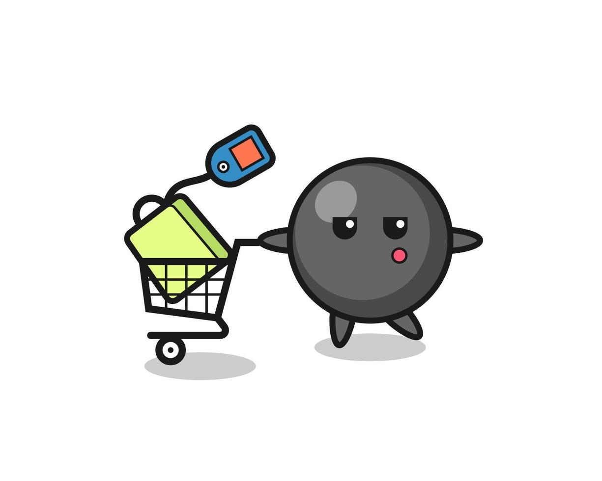 dibujos animados de ilustración de símbolo de punto con un carrito de compras vector