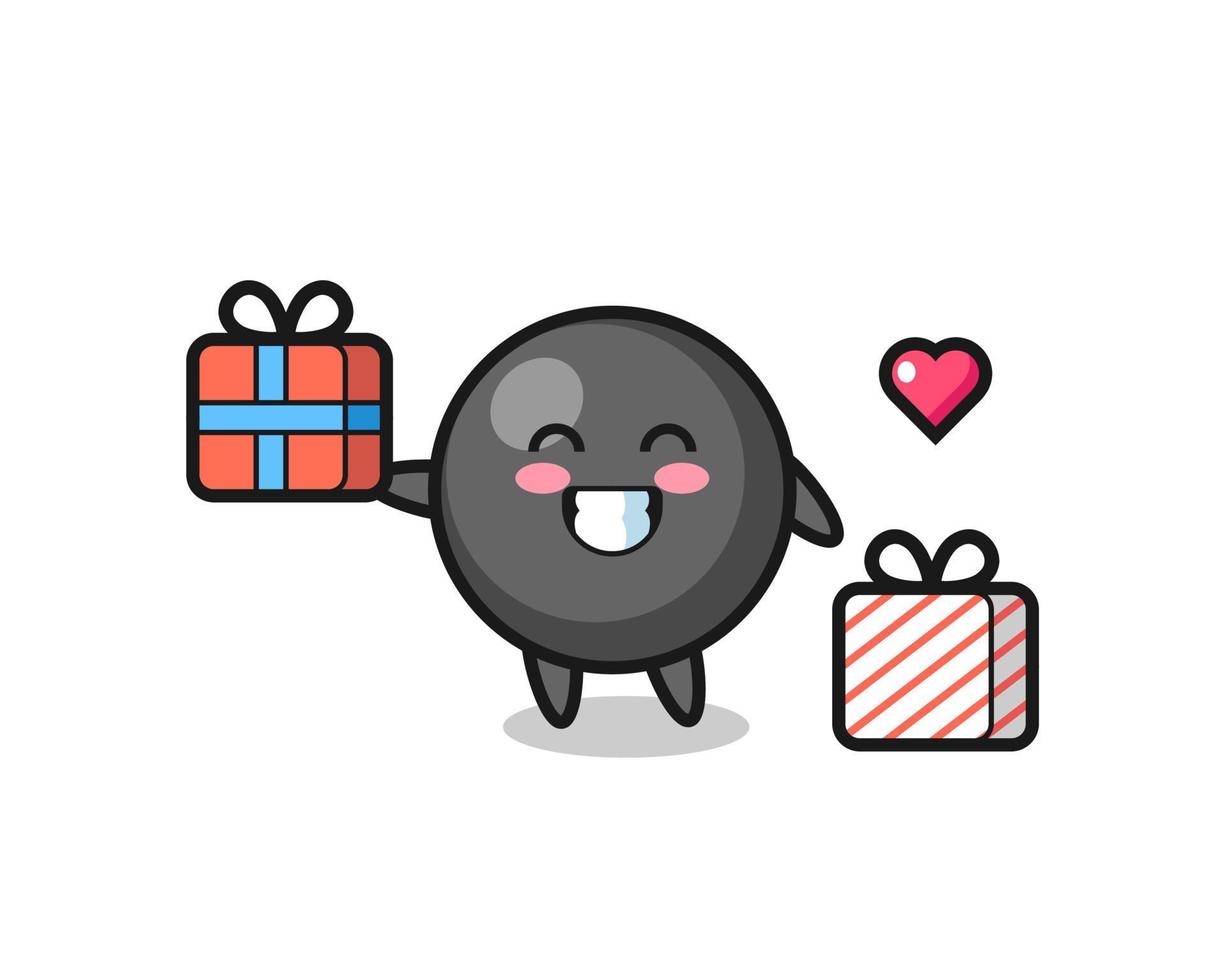 dot symbol mascot cartoon giving the gift vector