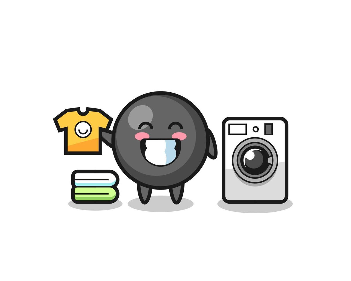 caricatura de mascota del símbolo de punto con lavadora vector