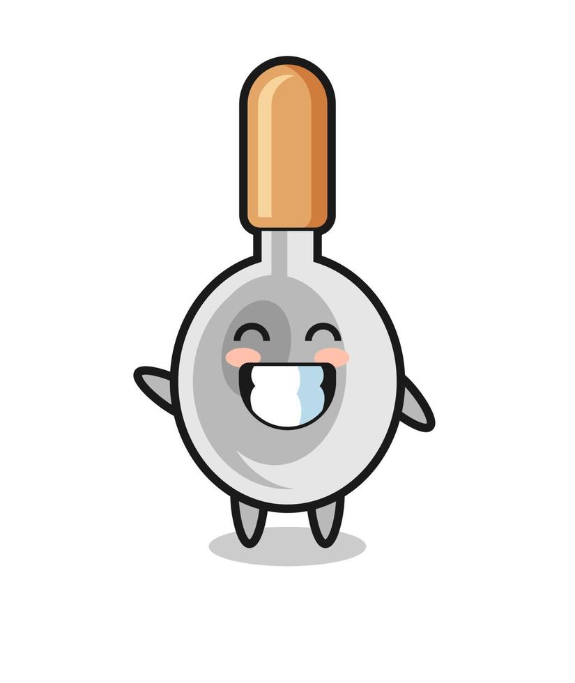 cooking spoon cartoon character doing wave hand gesture vector