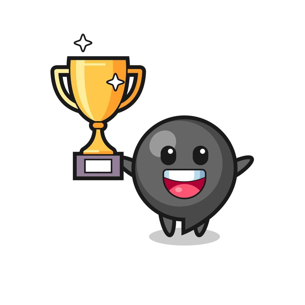 Cartoon Illustration of comma symbol is happy holding up the golden trophy vector