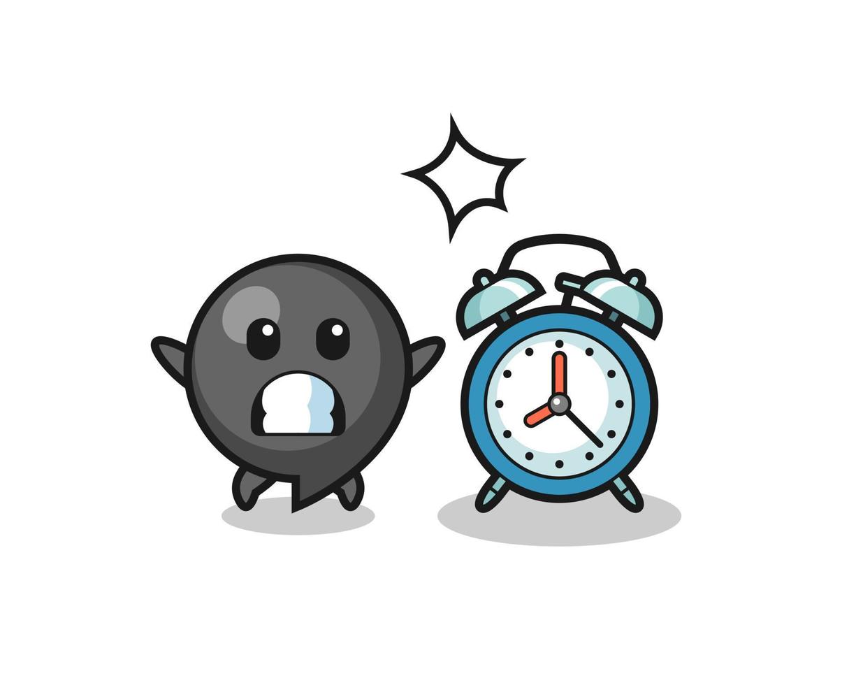 Cartoon Illustration of comma symbol is surprised with a giant alarm clock vector
