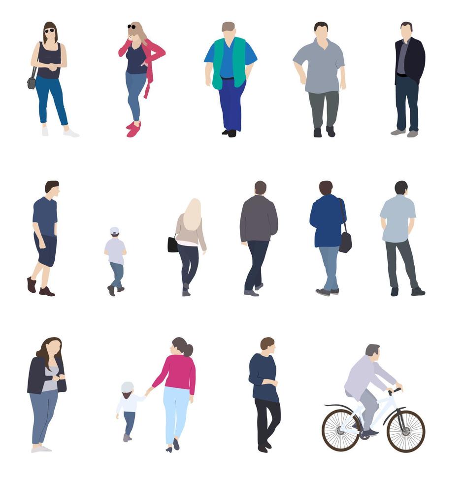 Set of Silhouette Walking People and Children. Vector Illustration.