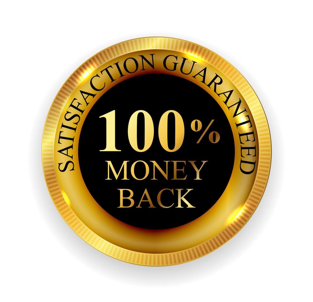 Premium Quality 100 Money Back Golden Medal Icon Seal  Sign Isolated on White Background. Vector Illustration