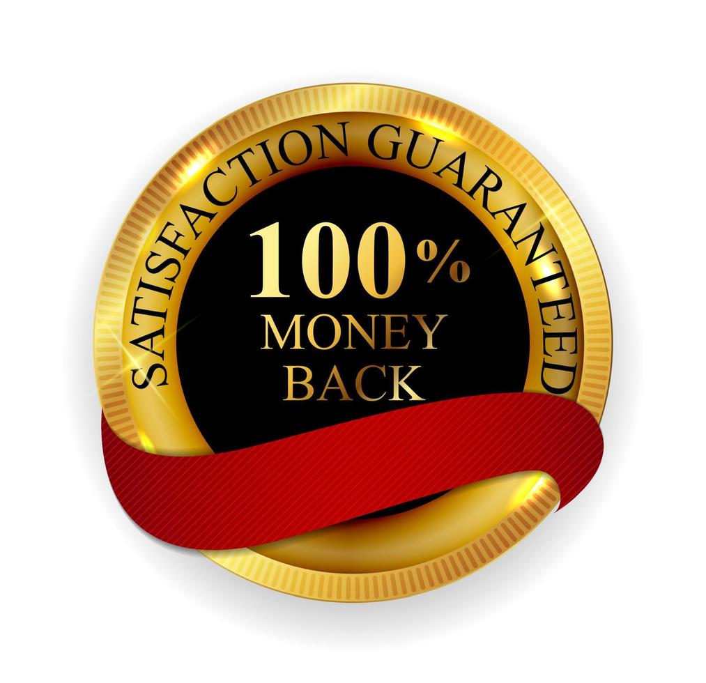 Calidad premium 100 devolución de dinero medalla de oro icono sello signo aislado sobre fondo blanco. ilustración vectorial vector