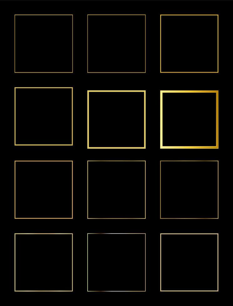 Set of square golden frame on black background vector