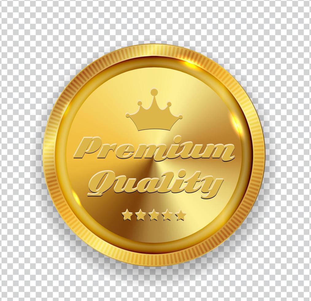 Premium Quality Golden Medal Icon Seal  Sign Isolated on Transparent Background. Vector Illustration