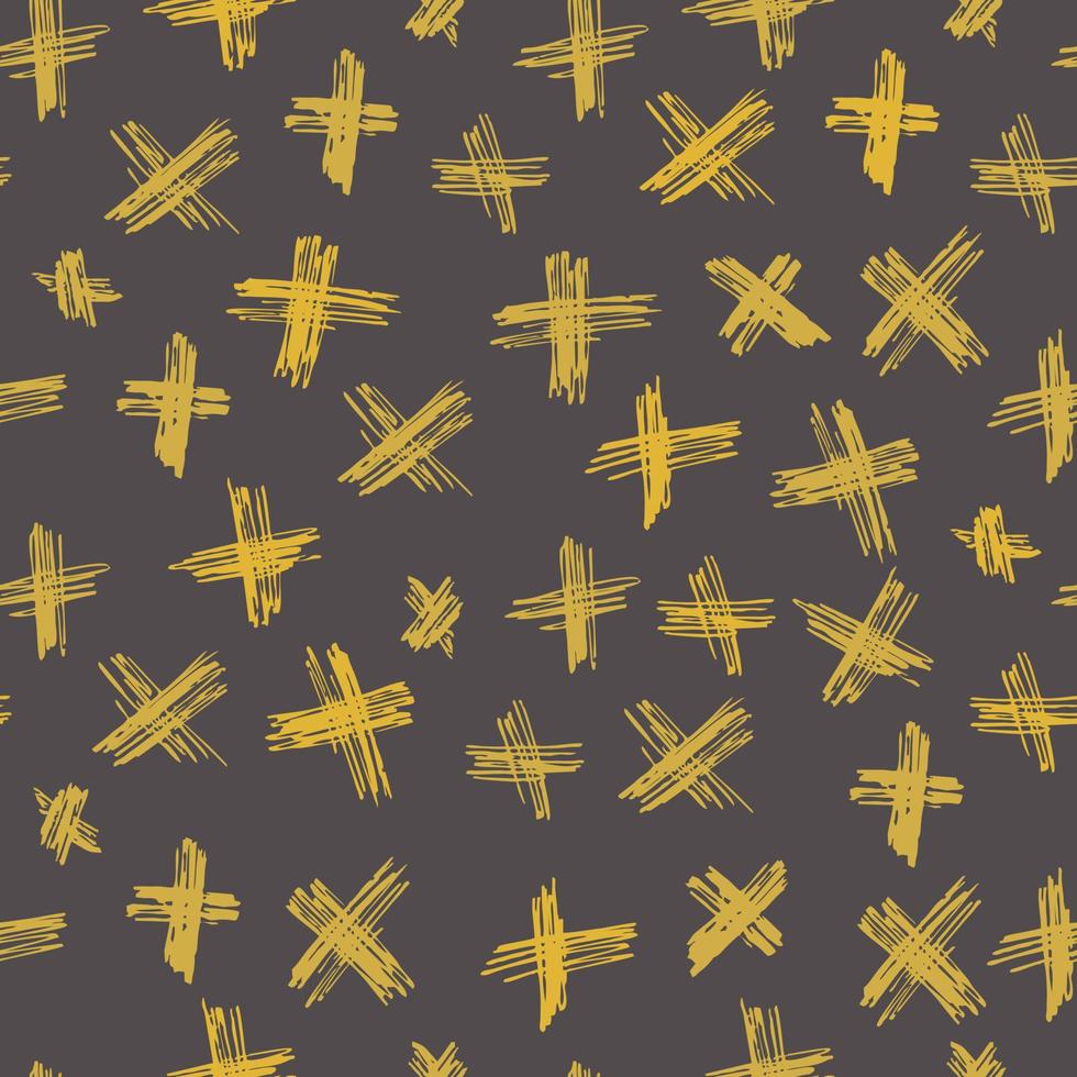 Vector seamless pattern abstract background with brush strokes.Trendy monochrome texture with pluses or crosses, simbols of kisses. Trendy graphic design. Monochrome hand drawn print with hipster X.