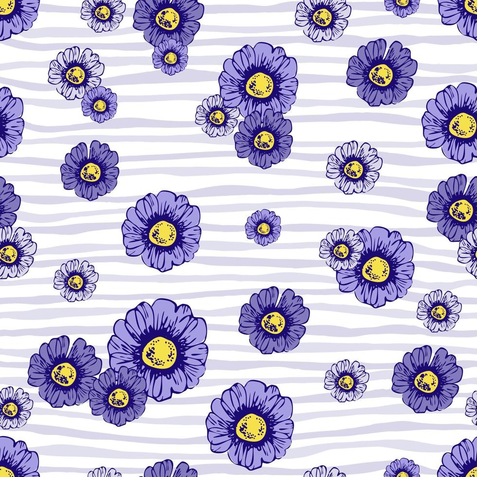 Seamless pattern with daisies and lines. Vector summer illustration suitable for stationery, fabric, wrapping paper and wallpaper.