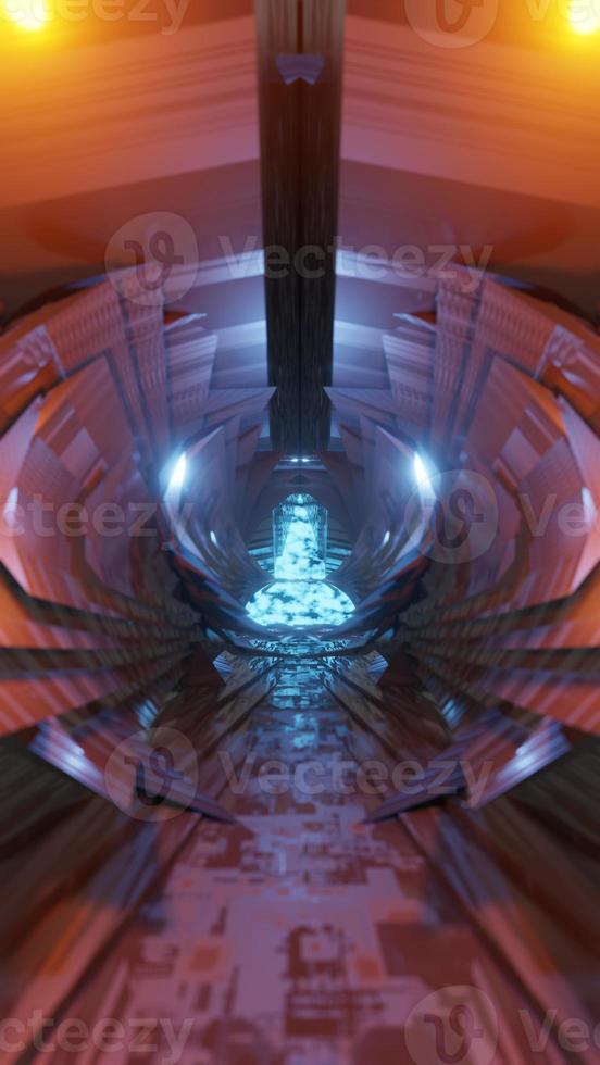 Sci Fi Future Fantasy Alien planet Big Hall building vertical background 3D rendering photo