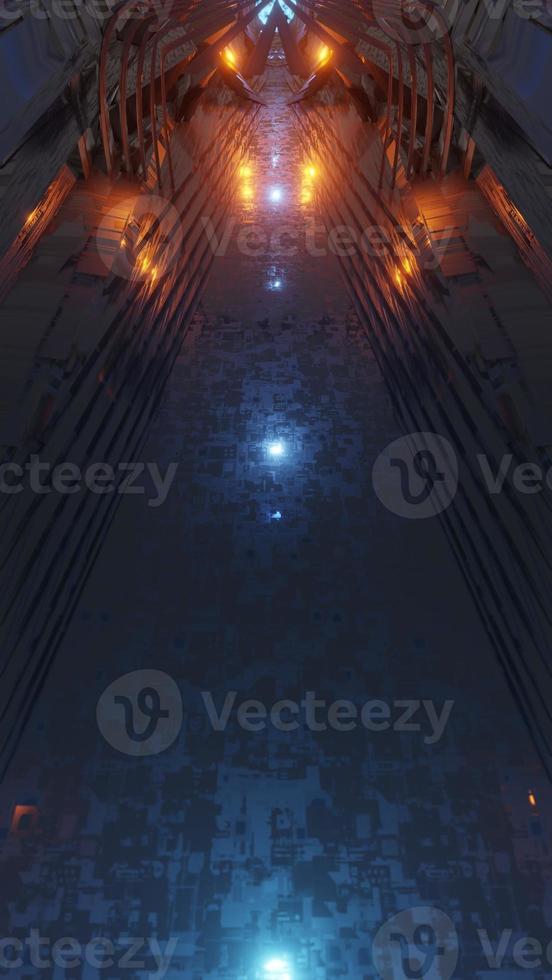 Sci Fi Future Fantasy Alien planet Big Hall building vertical background 3D rendering photo