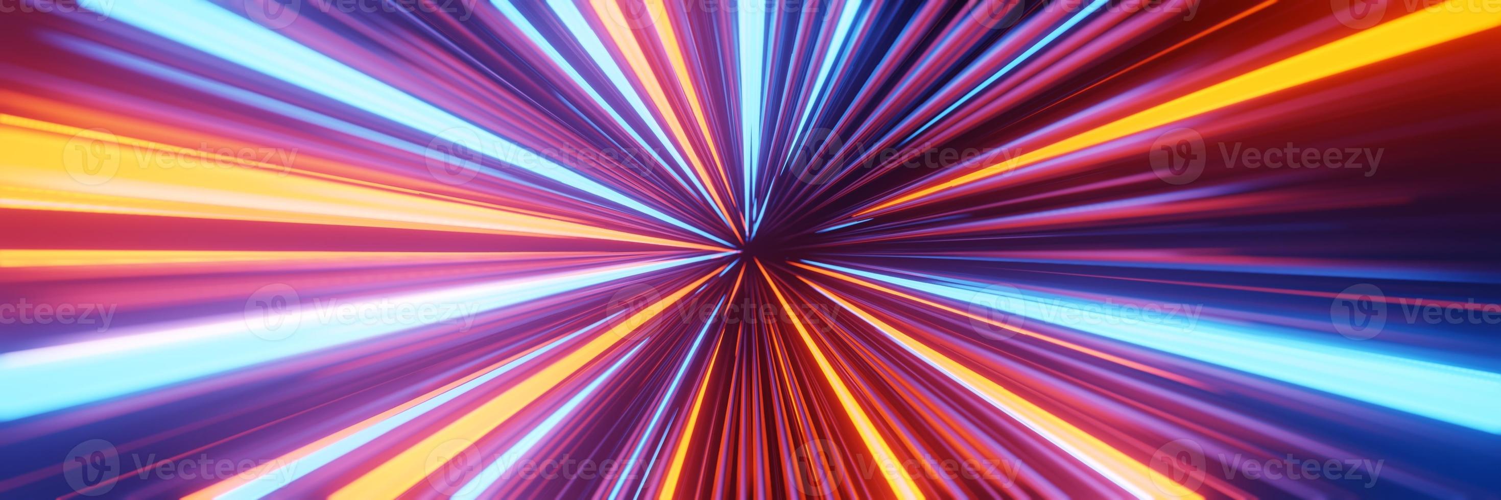 Panorama Futuristic hyperspace speed Tunnel light trail Streaks background 3D rendering photo