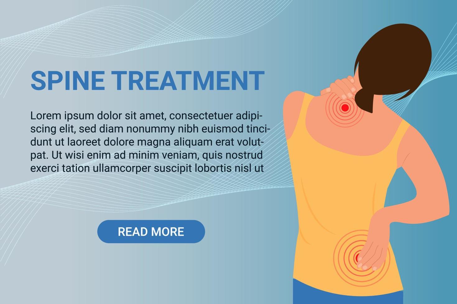 Spine treatment banner with Young woman holding hands on neck in back pain.Pain in Necklifts  Neck injury.Vector illustration vector