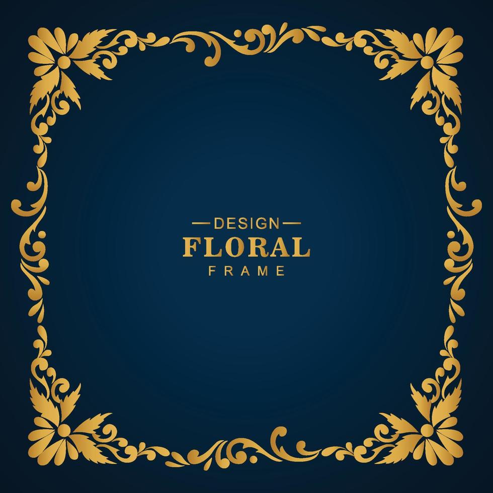 Beautiful vintage golden luxury floral frame blue background vector