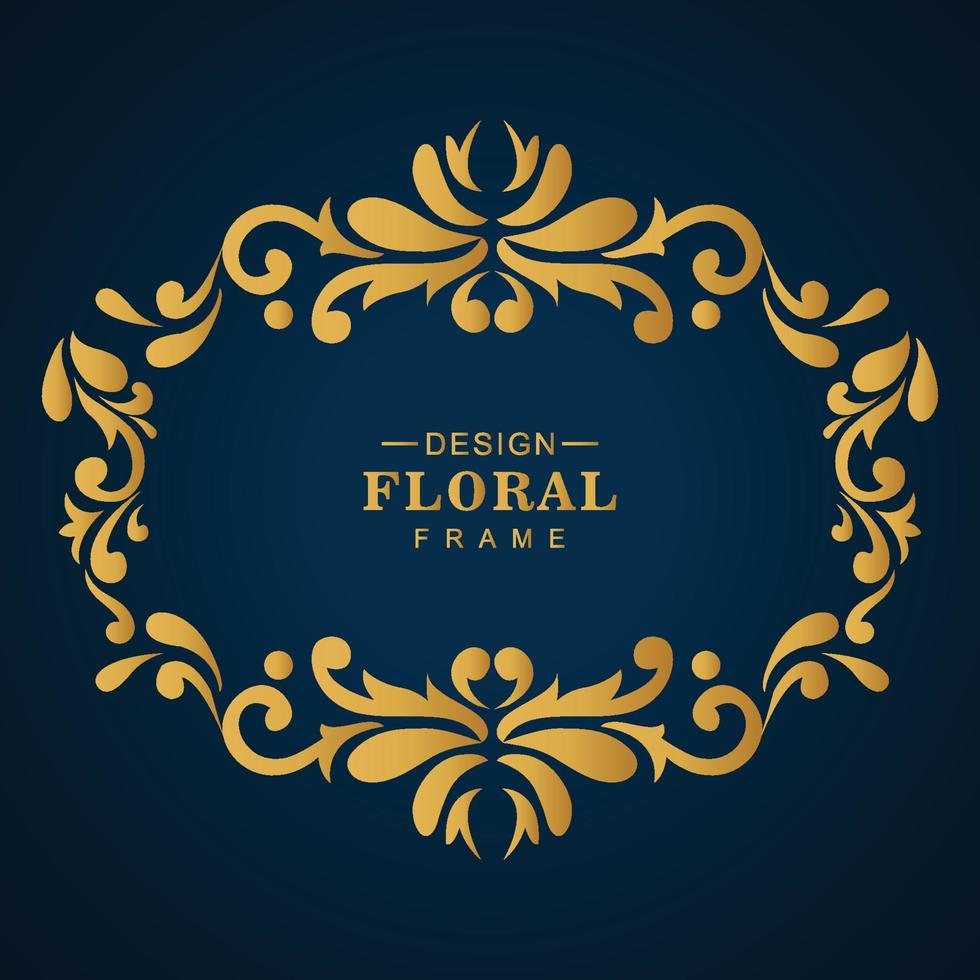Beautiful vintage golden luxury floral frame blue background vector
