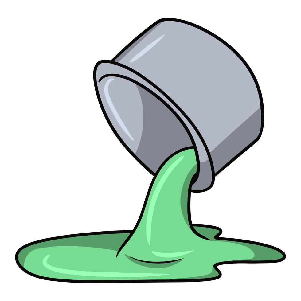 Green paint pours out of a jar, cartoon vector illustration on a white background