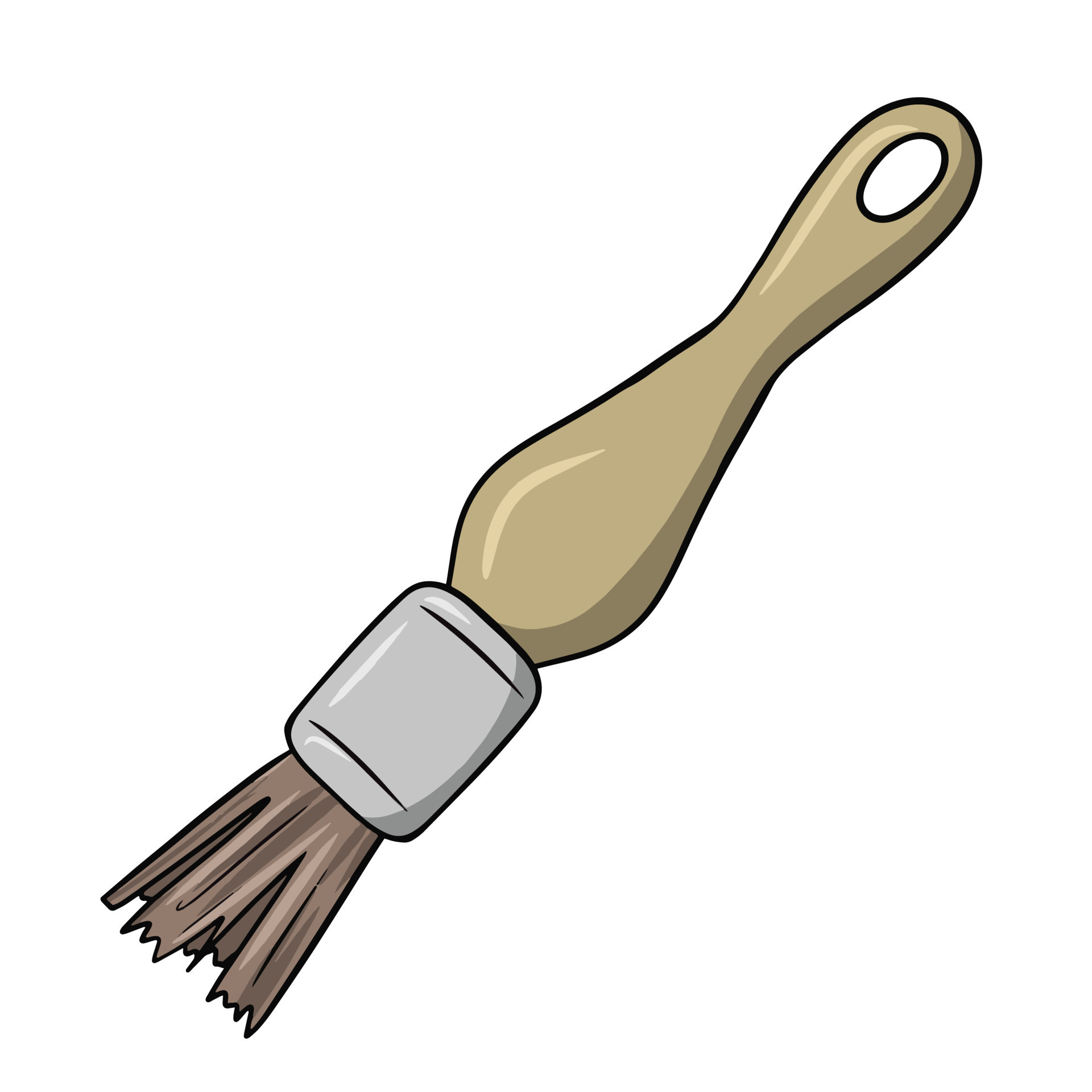 Wide paint brush, drawing tool, vector cartoon illustration on white