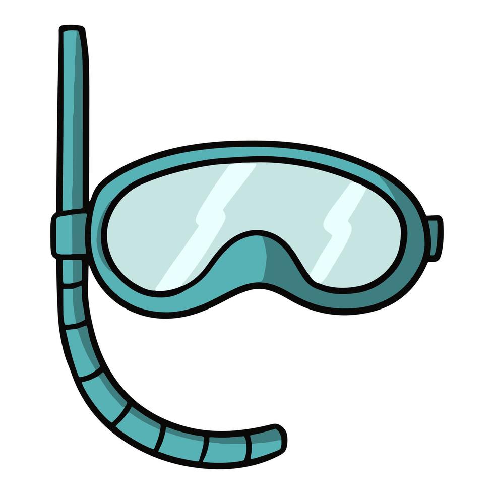 Blue scuba diving mask with breathing tube, cartoon-style vector