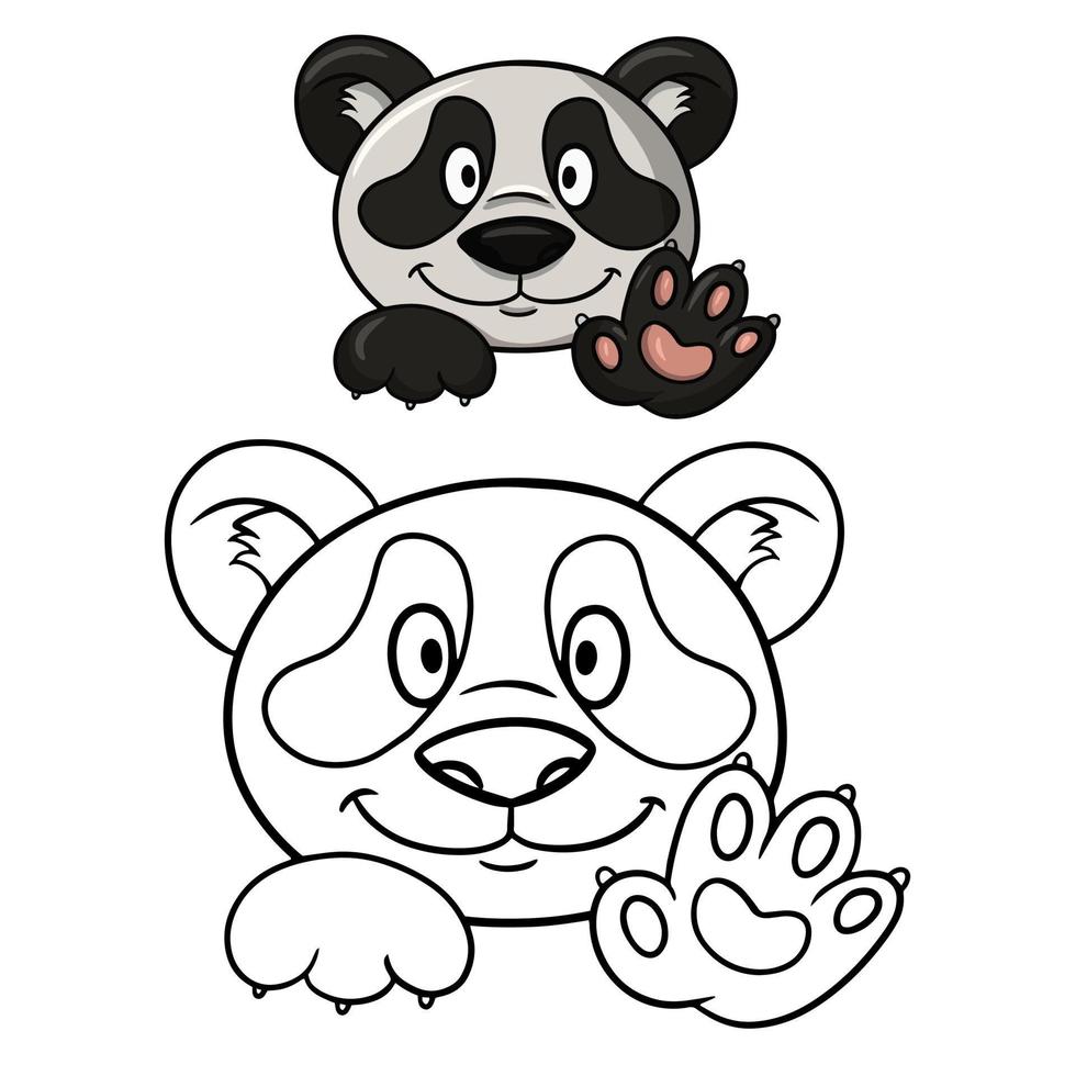A set of illustrations for coloring books, Cute little panda smiles, cute fluffy pandas in cartoon style, vector illustration on a white background