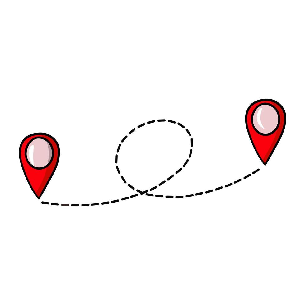 icono de mapa de marcadores rojos, botones para marcar viajes, ilustración vectorial en estilo de dibujos animados sobre un fondo blanco vector
