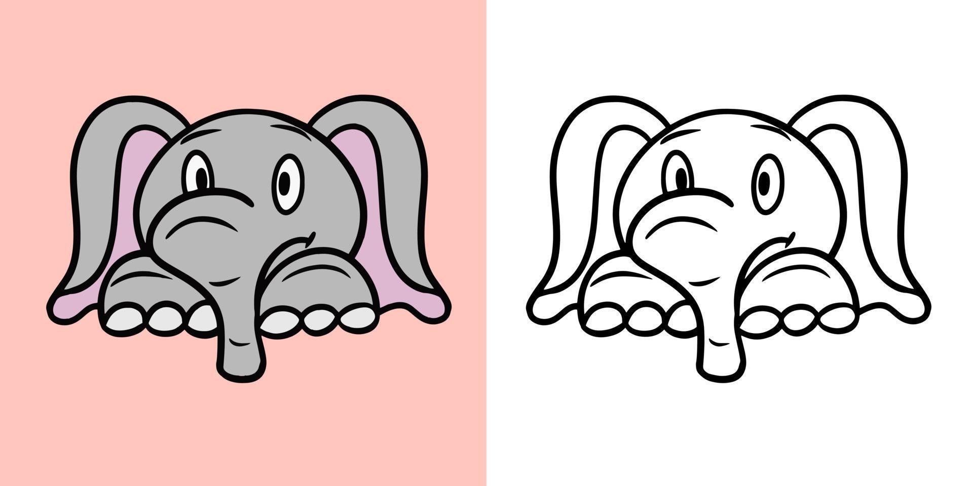 A set of cute illustrations for coloring books, an elephant in a cartoon style, vector illustration