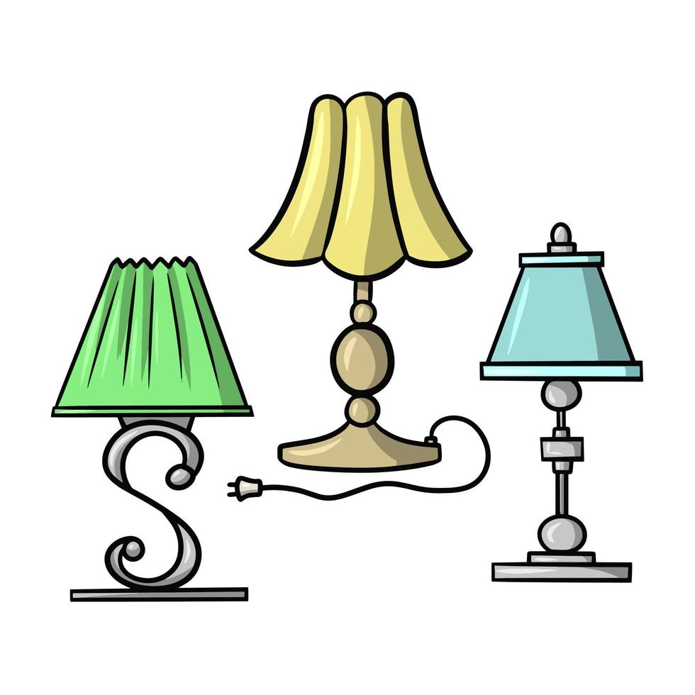 un conjunto de lámparas de mesa con diferentes tonos en estilo de dibujos animados, ilustración vectorial sobre un fondo blanco. vector