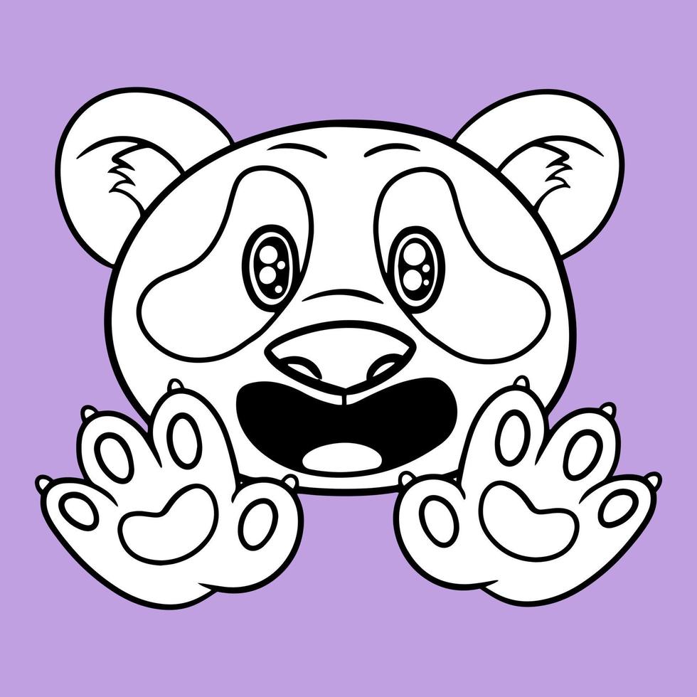 Monochrome drawing, Cute little panda admires, cute fluffy pandas in cartoon style, vector illustration on a colored background