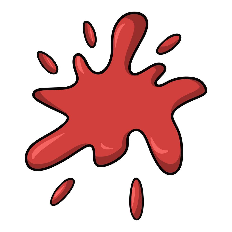 Red paint spot, blob, spilled paint, vector cartoon illustration on a white background