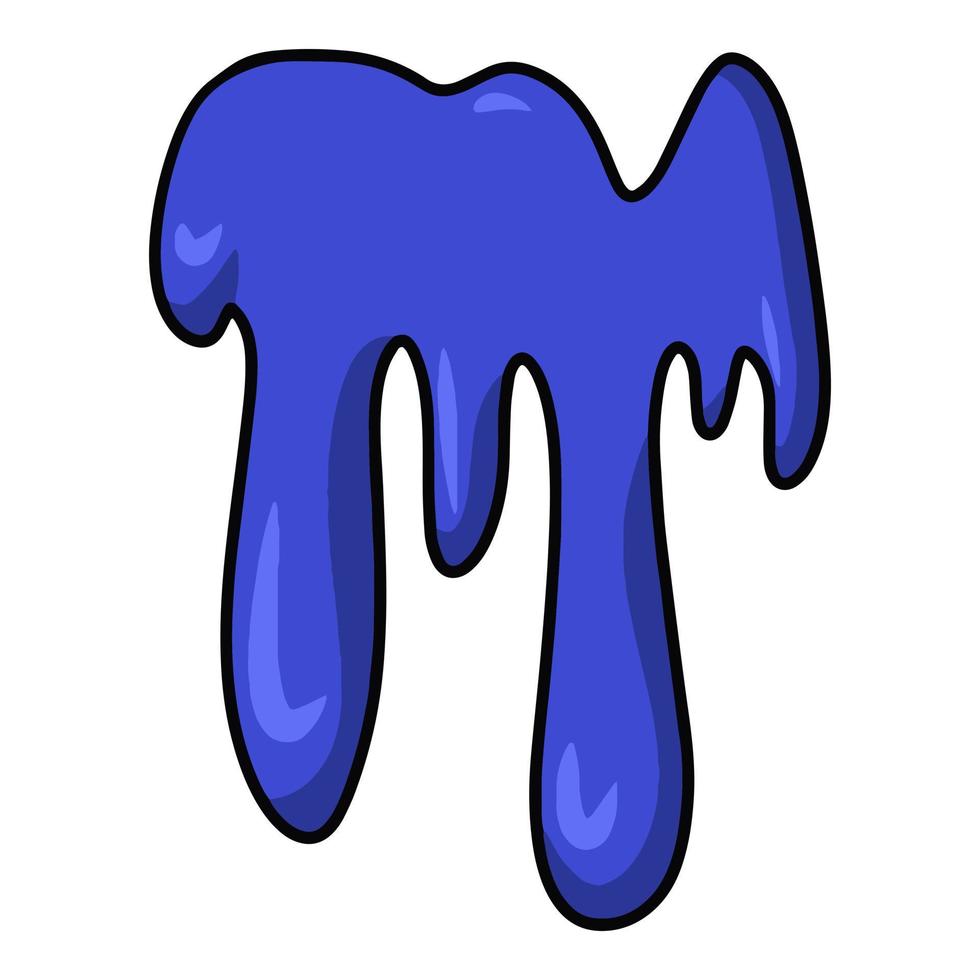 Bright blue paint spot, drop, spilled paint, vector cartoon illustration on white background