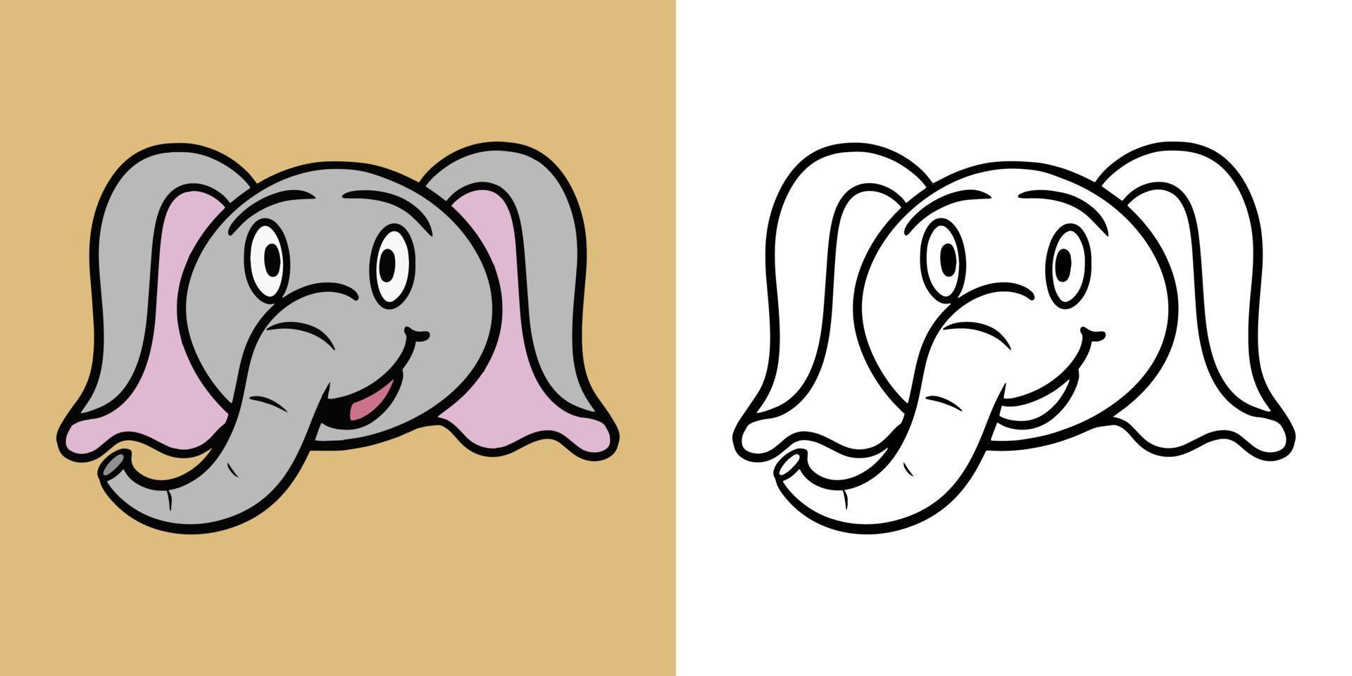 Horizontal set of illustrations for coloring books, Cute little smiles of elephants in cartoon style, vector illustration