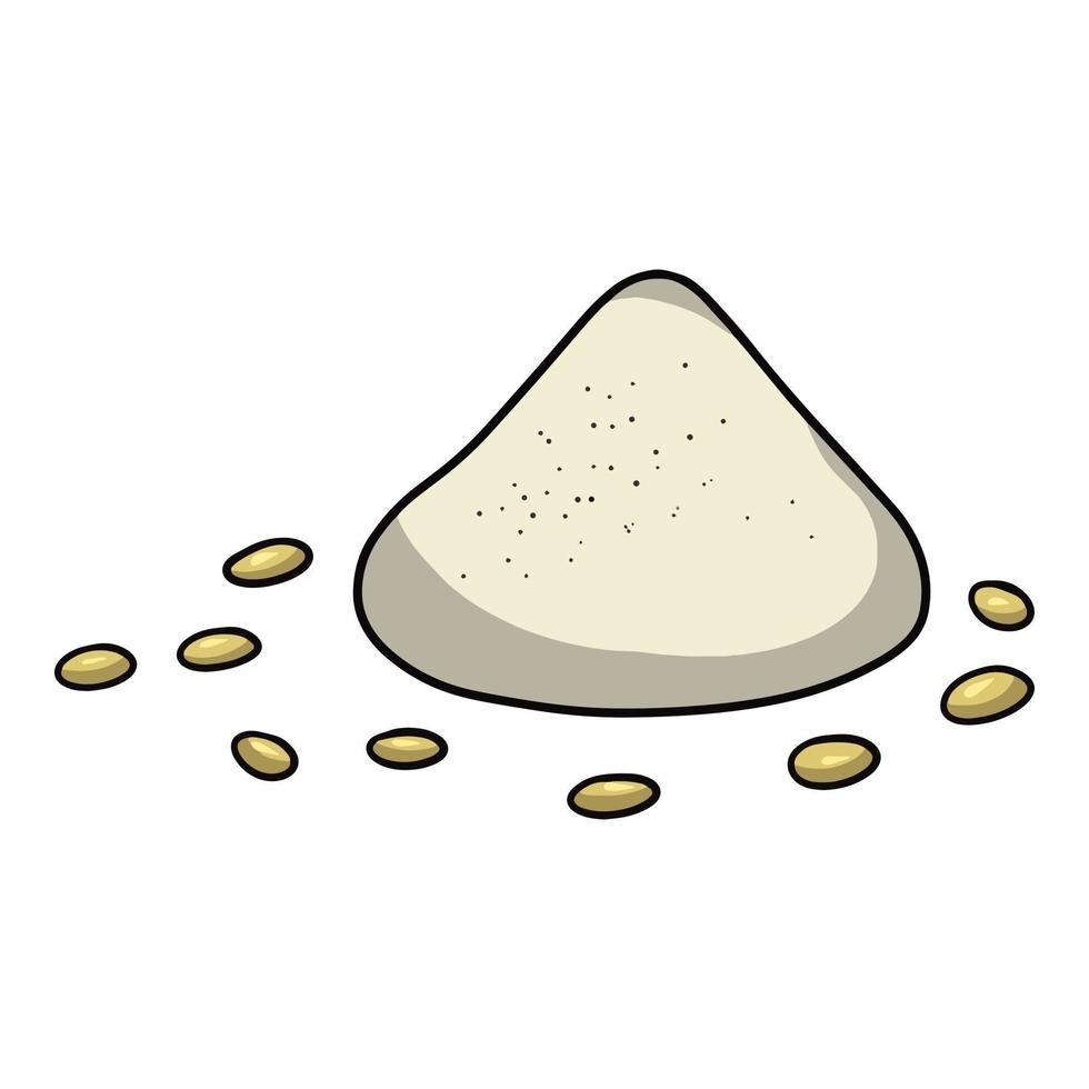 A handful of flour with grains, sprinkled salt, vector illustration in cartoon style on a white background