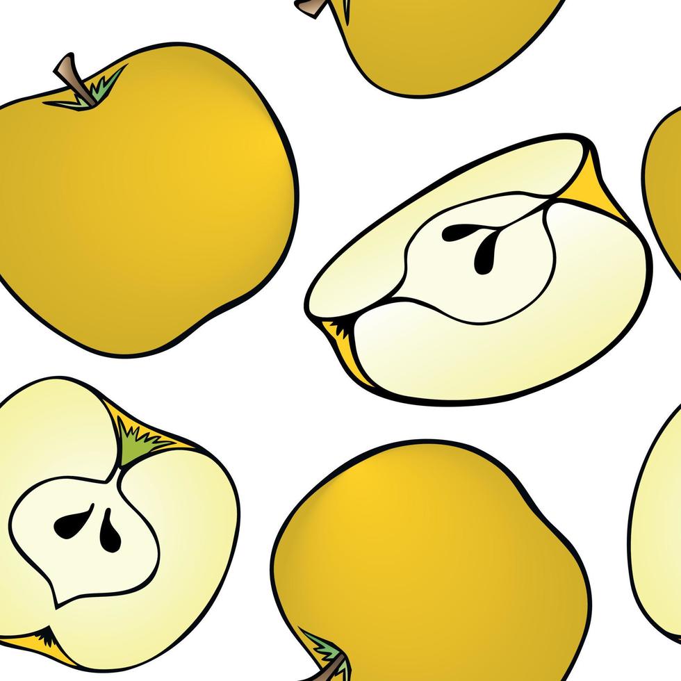 ilustración vectorial, manzanas amarillas sobre fondo transparente, patrón sin costuras vector