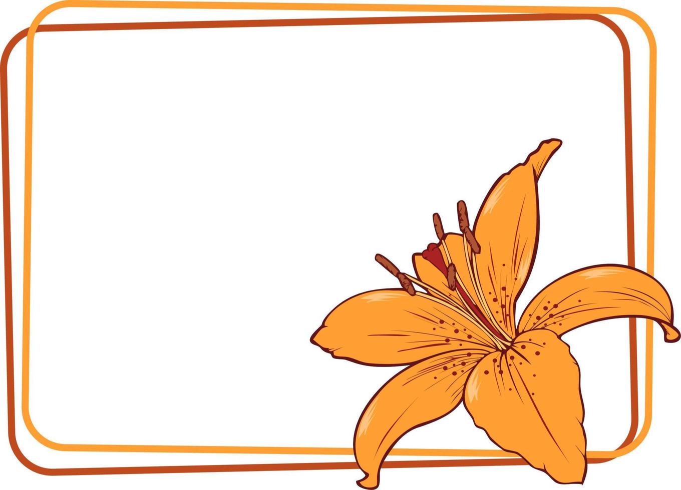 Rectangular invitation card, greeting card, orange lily on a transparent background with an empty space for the text. Vector illustration.