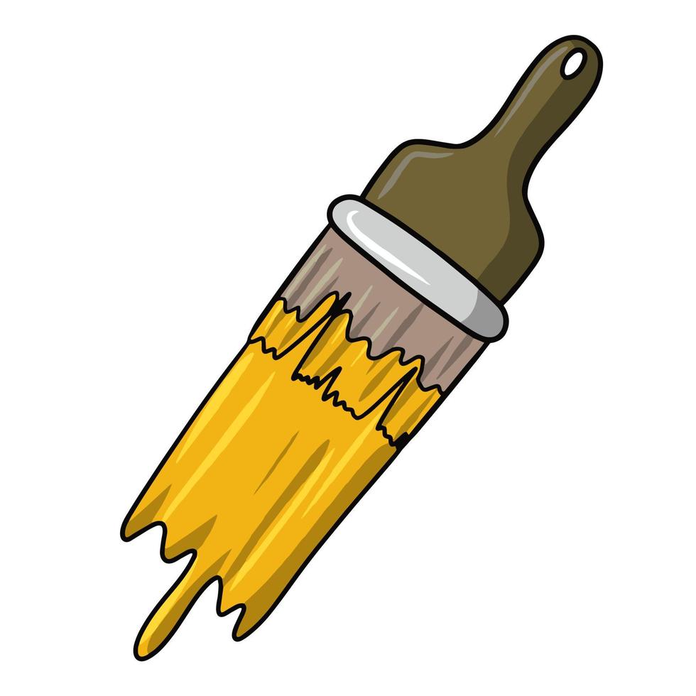 Yellow paint brush, Wide brush with yellow paint, drawing tool, vector