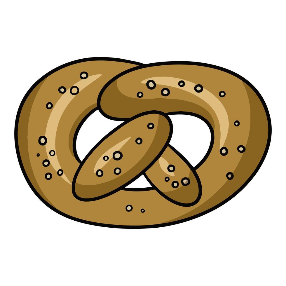 deliciosos pasteles, pretzel espolvoreado con semillas de sésamo, ilustración de dibujos animados vectoriales en un fondo blanco vector