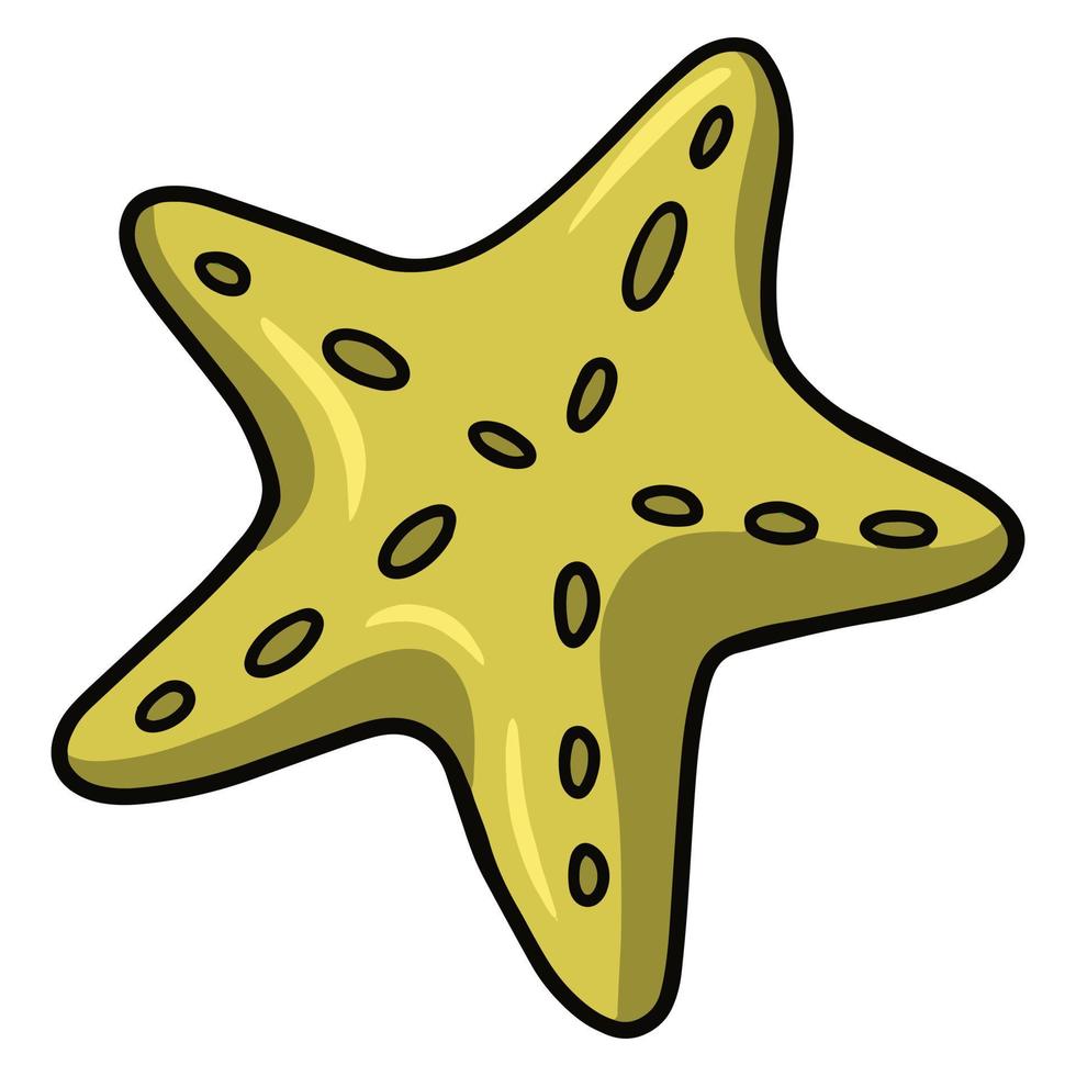 Yellow tropical starfish, vector illustration in cartoon style on a white background