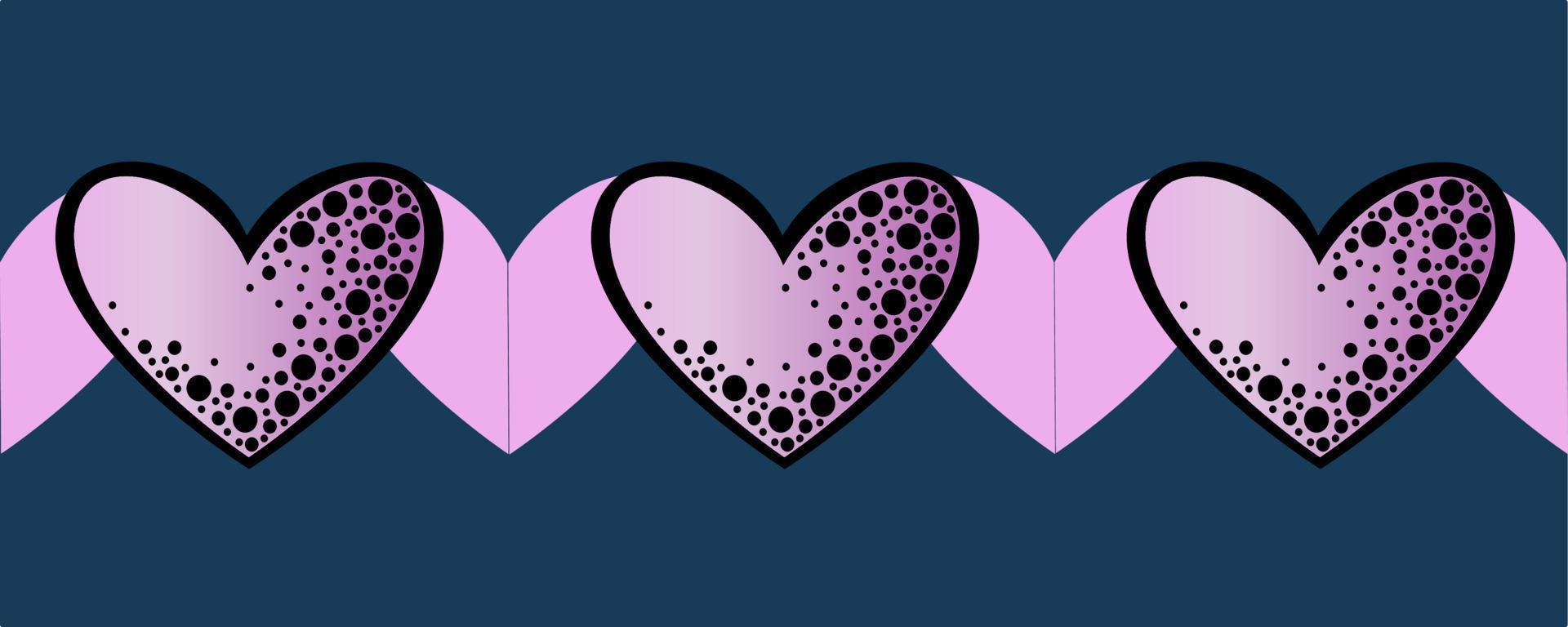 Seamless border, Pink hearts with texture on a dark background vector