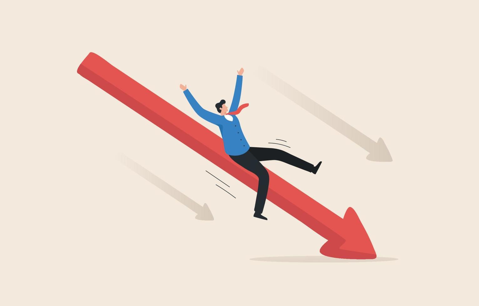 Decline of market and profits. Income decrease graph, financial crisis rate, economy downturn, investment risk. Businessmen or investors drop down to stock charts. vector