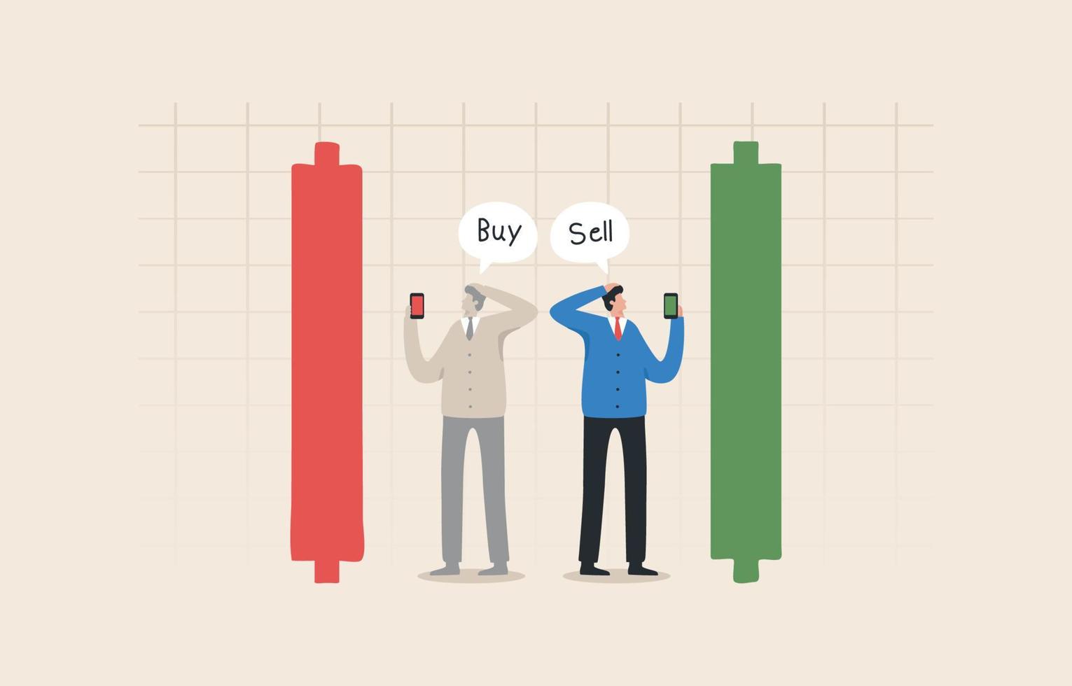 Trading, Investment, Graph, Stock exchange, Financial, Bitcoin. Businessman chooses between sell or buy stock market. vector