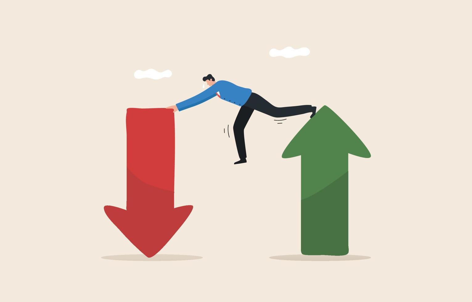 Stock market uncertainty and volatility. Downtrend or uptrend. Investment risk. Investors try to maintain a balance between up and down arrows. vector