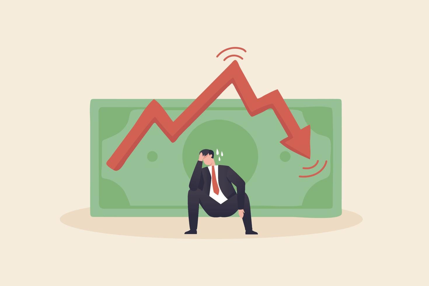 government credit or bond.  Global and domestic money loss problem. Bad economy and finance deficit risk symbol. Country loan crisis and bankruptcy risk. vector